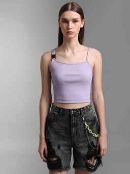 Kazo - Purple Ribbed Buckle Top