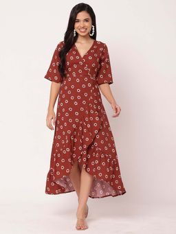 Moomaya - Women Maroon Printed Midi Dress