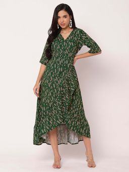 Moomaya - Women Green Printed Midi Dress