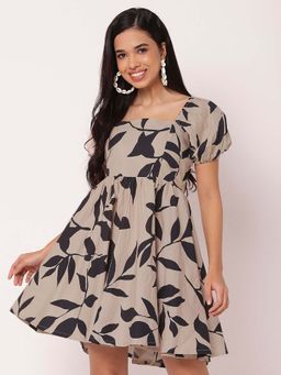 Moomaya - Women Beige Printed Mini Dress