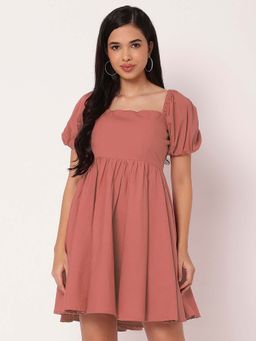 Moomaya - Women Coral Solid Mini Dress