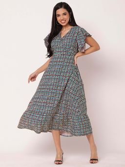 Moomaya - Women Black Printed Midi Dress