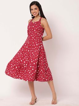 Moomaya - Women Pink Printed Midi Dress