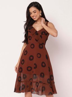 Moomaya - Women Brown Printed Knee Length Dress