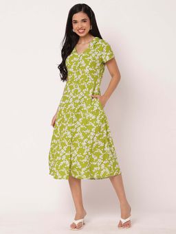 Moomaya - Women Green Printed Midi Dress