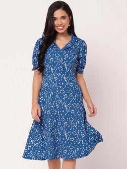 Moomaya - Women Blue Printed Knee Length Dress