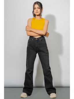 FREAKINS - Charcoal Black Distressed Bootcut