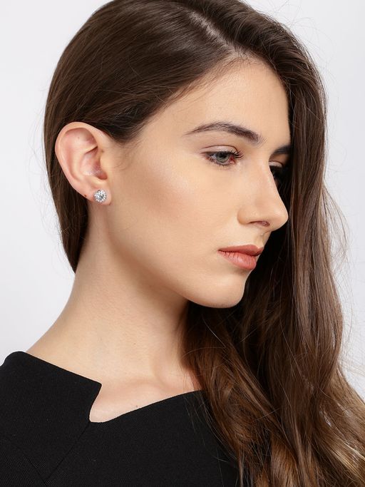 Yellow Chimes Swarovski Collection White and Steel-Toned Rhodium-Plated Circular Studs