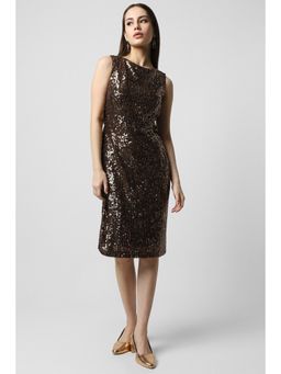 Van Heusen - Women Brown Embellished Knee Length Party Dress