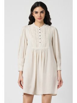 Van Heusen - Women Beige Solid Thigh-Length Casual Dress