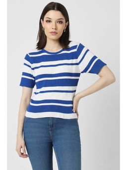 Van Heusen - Women Blue Stripe Formal Round Neck T-Shirt