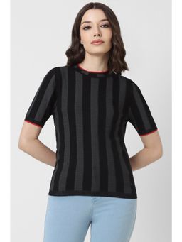 Van Heusen - Women Black Stripe Formal Round Neck Top