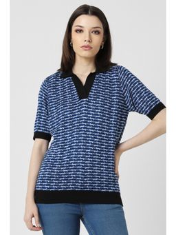 Van Heusen - Women Blue Print Casual Collar Neck T-Shirt