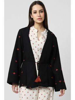 Van Heusen - Women Black Embroidered Casual Shrug