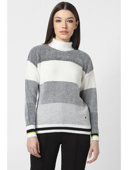 Van Heusen - Women Grey Stripes Turtle Neck Sweater