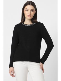 Van Heusen - Women Black Solid Round Neck Sweater