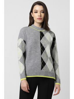 Van Heusen - Women Grey Check Round Neck Sweater