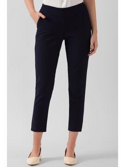 Van Heusen - Women Navy Blue Solid Formal Regular Fit Trousers