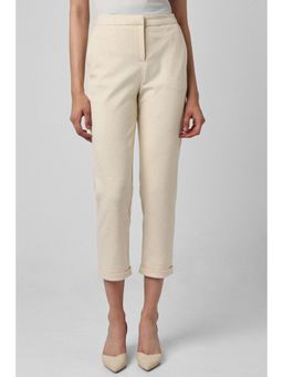Van Heusen - Women Cream Textured Formal Regular Fit Trousers