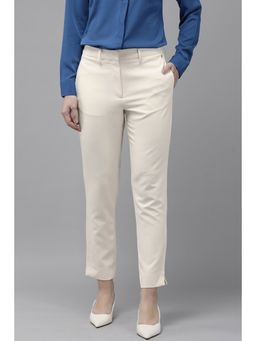 Van Heusen - Women Cream Solid Formal Slim Fit Trousers