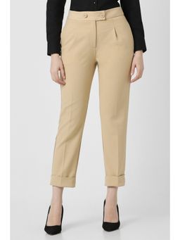 Van Heusen - Women Beige Solid Formal Slim Fit Trousers