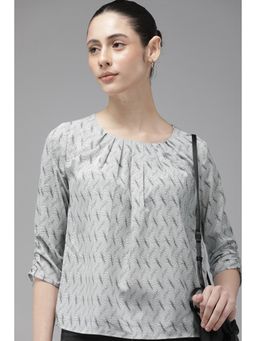 Van Heusen - Women Grey Print Round Neck Top