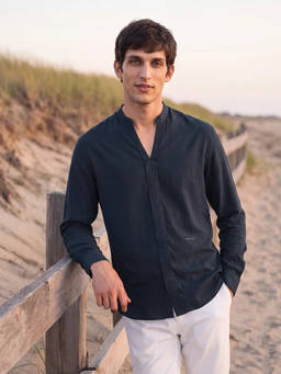 Rare Rabbit - Men Black Solid Linen Blend Regular Fit Shirt