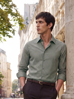 Rare Rabbit - Men Green Cotton Collar Neck Shirt