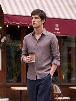 Rare Rabbit - Men Purple Linen Collar Neck Shirt