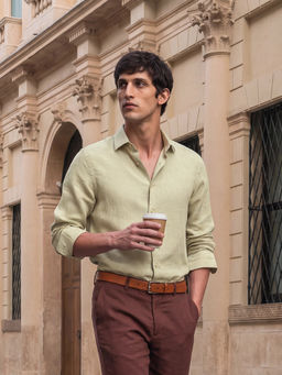 Rare Rabbit - Men Green Linen Collar Neck Shirt