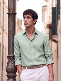Rare Rabbit - Green Textured Regular Shirt