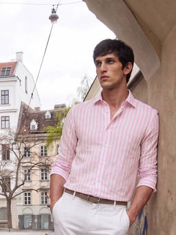 Rare Rabbit - Pink Stripes Collar Neck Shirt
