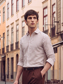 Rare Rabbit - Brown Stripes Collar Neck Shirt
