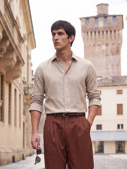 Rare Rabbit - Men Beige Cotton Blend Collar Neck Shirt