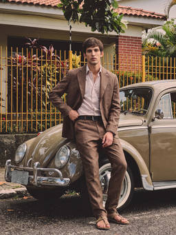 Rare Rabbit - Brown Linen Regular Fit Drawstring Trouser