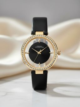 French Connection - Black Leather Round Watch FCN0129BL (Medium)