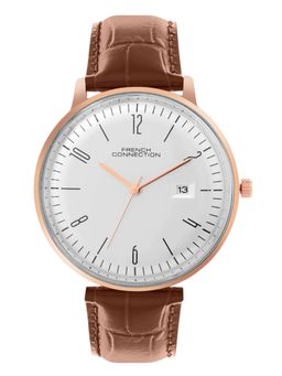French Connection - Silver Leather Round Watch FCN0163BRL (Medium)