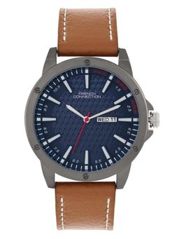French Connection - Blue Leather Round Watch FCN0164UBRL (Medium)