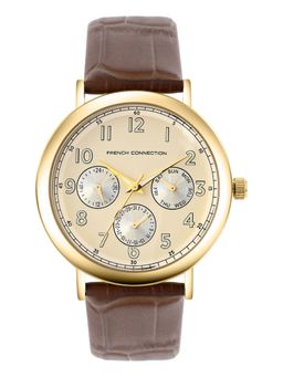 French Connection - Gold Leather Round Watch FCN0207BRL (Medium)