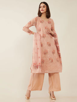 Soch - Blush Pink Machine Embroidery Organza Unstitched Dress Material ( Set of 3 )