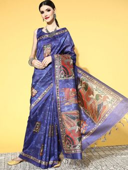 Odette - Manipuri Silk Blue Printed Designer Saree with Unstitched Blouse