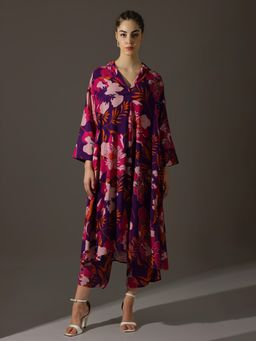 Dora Dori - Floral Printed Shirt Collar Kurta & Pant (Set of 2)