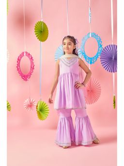 MASTARANG - Girls Lavender Splid Kurta with Sharara & Dupatta (Set of 3)