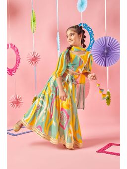 MASTARANG - Girls Multi-Color Floral Print Lehenga Choli with Dupatta (Set of 3)