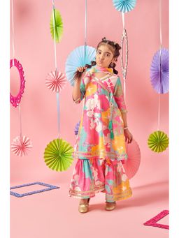 MASTARANG - Girls Multi-Color Floral Printed Kurta with Sharara & Dupatta (Set of 3)