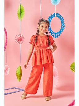 MASTARANG - Orange Embroidered Smocked Co-Ord (Set of 2)