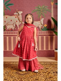MASTARANG - Girls Maroon Kurta with Sharara & Dupatta (Set of 3)