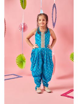 MASTARANG - Girls Blue Foil All Over Print Lace Work Jumpsuit
