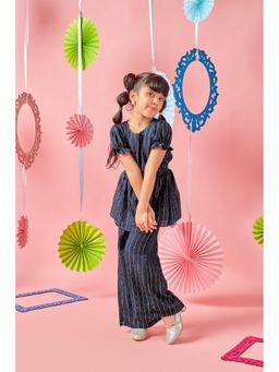 MASTARANG - Navy Blue Embroidered Smocked Co-Ord (Set of 2)