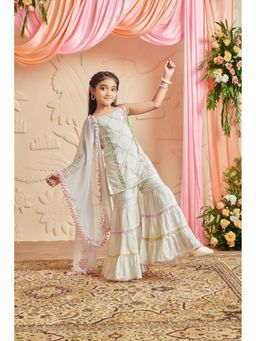 MASTARANG - Girls White Embroidered Kurta with Sharara & Dupatta (Set of 3)